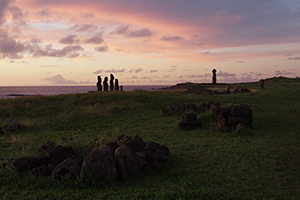 Sunset on Easter Island. Ahu Vai Uri. Photo by Nikolay Milovidov